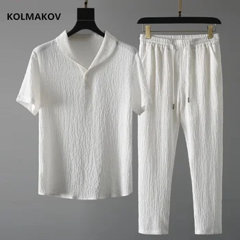 (Рубашка + брюки) 2023 летняя мужская модная классическая рубашка мужская деловая повседневная модная рубашка мужская Комплект одежды размер M-4XL