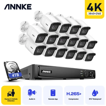 Сетевая система видеонаблюдения ANNKE 16CH 4K Ultra HD POE 8MP H.265 NVR с IP-камерой ночного видения 16X8MP 30m EXIR, защищенной от атмосферных воздействий