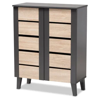 Современный двухцветный дубовый коричневый и темно-серый 2-дверный деревянный шкаф для хранения обуви в прихожей