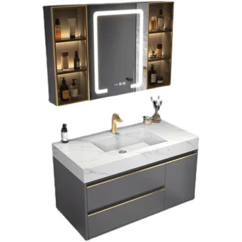 Современный простой легкий роскошный шкаф для ванной комнаты, комбинированная каменная плита, интегрированное средство для мытья лица, набор для мытья унитаза