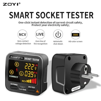 Тестер розеток ZOYI Цифровой EU/US/UK Plug Smart Outlet checker Проверка домашней цепи ЖК-ДИСПЛЕЙ Последовательность фаз/Бесконтактный детектор напряжения