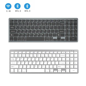 Трехрежимная перезаряжаемая беспроводная клавиатура 2.4 G + Bluetooth 5.0, 95 клавиш, бесшумная портативная клавиатура, удобная для ПК, ноутбука