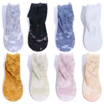 Удобные дышащие чулочно-носочные изделия с рюшами и цветочным узором Для девочек, Кружевные носки, Женские носки, Сетчатые носки