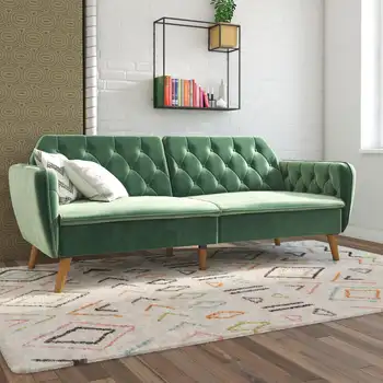 Футон с эффектом памяти и диван-кровать из светло-зеленого бархата