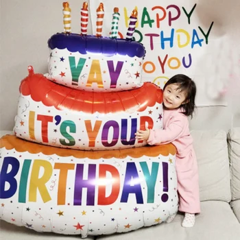 Это ваш день рождения, Большой воздушный шар для детей, Трехслойный торт, Воздушный шар со свечами, Алюминиевые воздушные шары, Реквизит для украшения вечеринки по случаю дня рождения