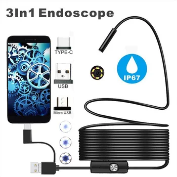 10 м/5 М/3 м/1 м Эндоскопическая Камера IP67 Водонепроницаемая 5,5 мм 7 мм 3В1 Для Телефонов Android ПК USB/Type-C Эндоскопическая Камера 6 светодиодов Регулируемая
