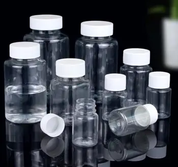100 x 15/20/30/50/80/100 мл Пластиковая ПЭТ прозрачная пустая бутылка с уплотнением, твердый порошок, флакон для лекарственных таблеток, контейнер для упаковки реагентов