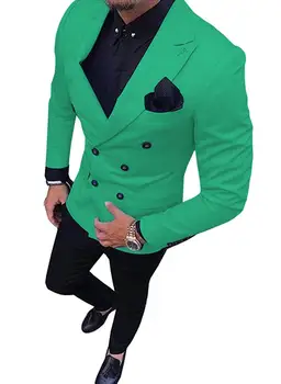 2022 Зеленый Мужской Костюм Двубортный Костюм из 2 предметов С вырезами на лацканах, Свадебные костюмы Для Мужчин, Одежда Terno Masculino (куртка + Брюки)