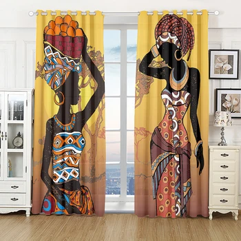 3D принт Традиционной культуры африканских женщин, Бесплатная доставка, 2 шт., тонкая оконная занавеска для гостиной, спальни, домашнего декора