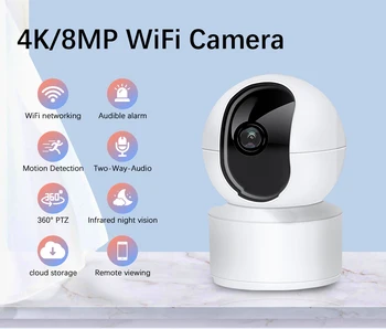 4K 8MP IP-камера 5G WiFi Радионяня 1080P Мини-внутреннее телевидение с замкнутым Контуром, Отслеживание AI, Аудио-Видео Мониторинг