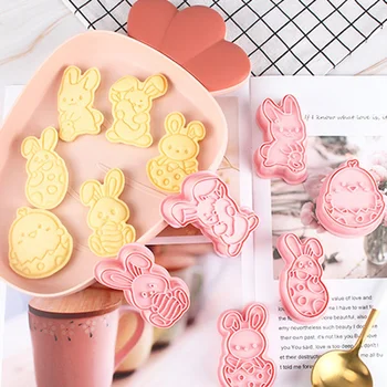 6 шт./компл., формочки для печенья с Пасхальным кроликом, Пластиковые 3D формы для печенья с мультяшным кроликом, инструменты для выпечки 