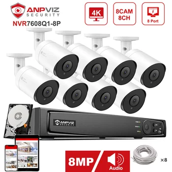 Anpviz 8CH 4K NVR 4K IP-камера POE IP Security System Kit Наружная Система Видеонаблюдения 2.8 мм Объектив P2P View IP66 30m