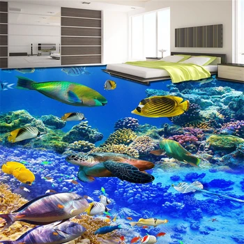 beibehang World Рыба Черепаха фрески на стену 3D обои для гостиной ПВХ водонепроницаемый пол самоклеящиеся обои
