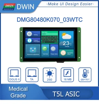 DWIN 7-дюймовый модуль медицинского дисплея с разрешением 800*480 HMI TN-TFT-LCD с RTC RS232/RS485 для Arduino DMG80480K070_03W