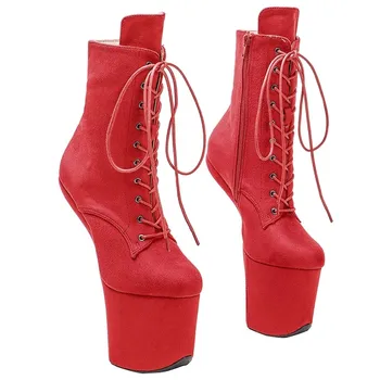 LAIJIANJINXIA / Новые женские модели на платформе и по щиколотку из флока, Сексуальные фетишистские туфли для танцев на шесте, Модные туфли на шнуровке для ночного клуба