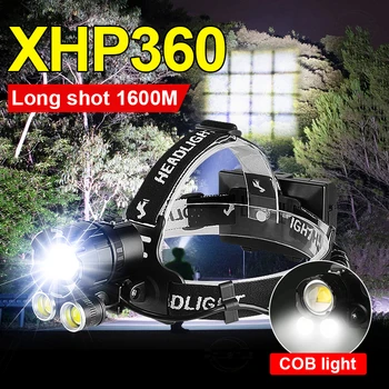 XHP360 + 2COB Мощный светодиодный Налобный фонарь XHP199 Высокой Мощности Головной Фонарик 18650 USB Перезаряжаемый Фонарь Для Рыбалки