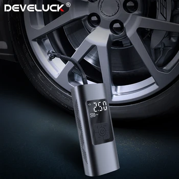 Автомобильный воздушный компрессор Develuck, Электрический Насос для накачивания шин со светодиодной лампой для мотоциклов, Переносной Надувной насос для велосипедных шин