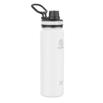белая и черная бутылка для воды из нержавеющей стали с двойными стенками и вакуумной изоляцией объемом 24 унции с широким горлышком и откидной крышкой
