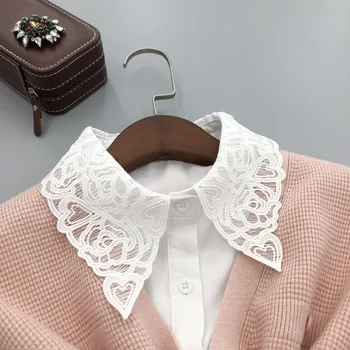 Белый искусственный воротник ручной работы для женщин, рубашка с лацканами, Костюмы-свитера со съемным воротником, Съемная половина рубашки, ложный воротник, галстуки на шее