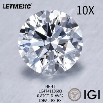 Выращенный в лаборатории бриллиант Letmexc HPHT 0.82ct D Color VVS2 IGI Сертификат 3Excellent Cut