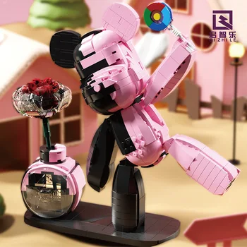 Двухцветные мишки из строительных блоков в сочетании с уникальными цветочными орнаментами, подарочные игрушки из строительных блоков с мелкими частицами