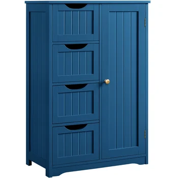 Деревянный шкаф для хранения с 4 выдвижными ящиками для ванной комнаты и кухни, темно-синий
