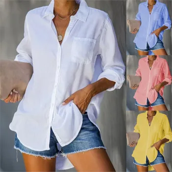 Женская Повседневная Свободная Однотонная летняя Рубашка С Длинными рукавами и V-образным вырезом Blusas Y Camisas Chemisier Femme Nouvelle Collection, Шифоновая блузка