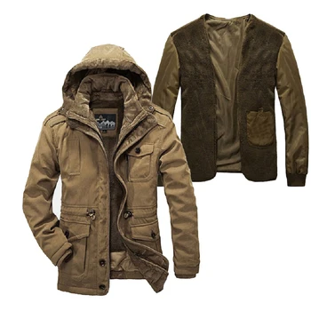 Зимняя куртка из двух предметов, мужская плюс размер, супер теплая парка с утолщенной шерстяной подкладкой, мужская брендовая одежда, парка, зимнее пальто, мужская