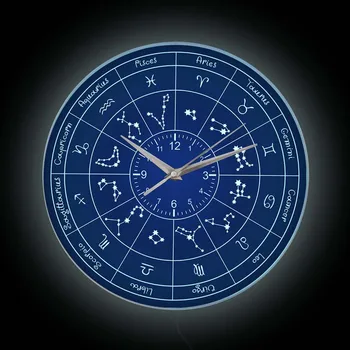 Зодиак Двенадцать Созвездий Настенные часы со светодиодной подсветкой Астроном Домашний Декор Знаки Зодиака Искусство Светящиеся Часы Прикроватная лампа