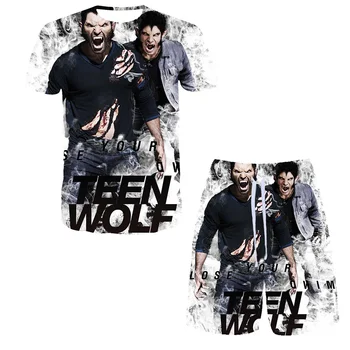 Комплект футболок Teen Wolf Для мужчин и женщин, повседневные дышащие футболки с коротким рукавом, топы для мальчиков и девочек, детские костюмы с короткими штанами в крутом стиле