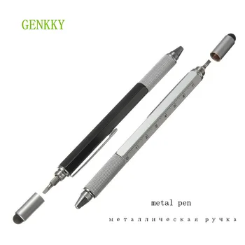 Многофункциональная ручка, Шариковая ручка, Отвертка, Линейка, Спиртовой уровень С волчком и шкалой, Многофункциональная ручка, 6 в 1, Металлические ручки для инструментов