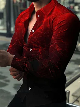 Модная мужская рубашка, однобортная рубашка, повседневная красная рубашка с длинными рукавами и принтом 