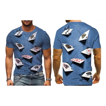 Мужская футболка с рисунком Ninestar, Повседневная футболка с короткими рукавами и круглым вырезом, РЕТРО-футболка с 3D рисунком покера, забавная Повседневная рубашка