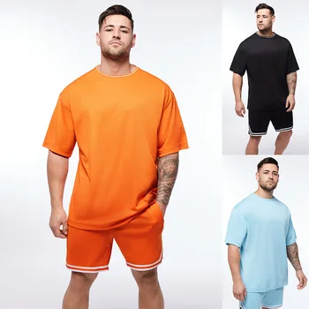 Мужские короткие комплекты одежды из 2 предметов, Летняя футболка с коротким рукавом и шорты, комплекты спортивных костюмов, повседневный спортивный костюм