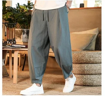 Мужские хлопчатобумажные льняные брюки Мужские Летние Новые дышащие однотонные льняные брюки Для фитнеса Уличная одежда Плюс размер M-5XL