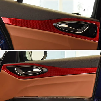 Накладка для украшения дверной панели Красные автомобильные наклейки из углеродного волокна для Alfa Romeo Giulia 2017-2019 Аксессуары для ремонта интерьера