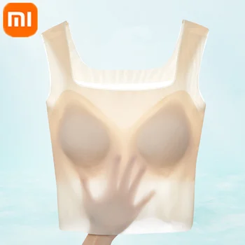 Новая женская майка Xiaomi из ультратонкого шелка Ice с подкладкой на груди, бюстгальтер, Весенне-летнее бесшовное цельное нижнее белье снаружи