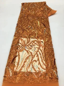 Оранжевая Роскошная французская вышивка, кружевная ткань для Жениха, Африканская нигерийская ткань с блестками Для свадебного платья