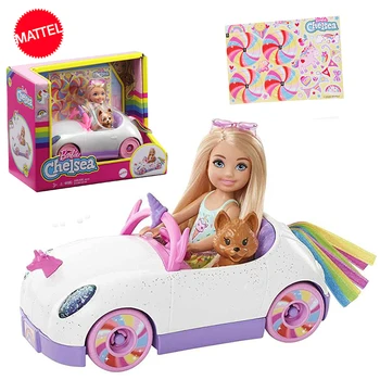 Оригинальная Mattel Барби Челси 6-дюймовая кукла Радужный Единорог Автомобиль со щенячьими аксессуарами Игрушки для девочек Коллекция развивающих реквизитов