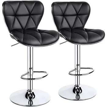 Регулируемый барный стул из искусственной кожи со средней спинкой, комплект из 2 предметов, черный барный стул