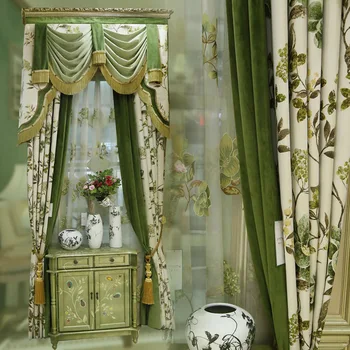 Роскошная занавеска для сада в американском стиле, спальня, роскошная европейская гостиная, французское окно, зеленая занавеска
