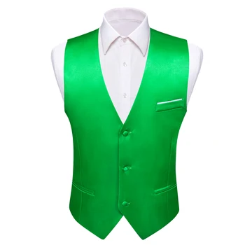 Роскошный жилет для мужчин, шелковый атласный зеленый однотонный приталенный жилет, деловая куртка без рукавов Barry Wang