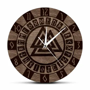 Скандинавский символ Валькнута и руны Современный Дизайн Настенных часов Кельтский узор Амулет для домашнего Декора Часы с рисунком Викинга Настенные часы с принтом