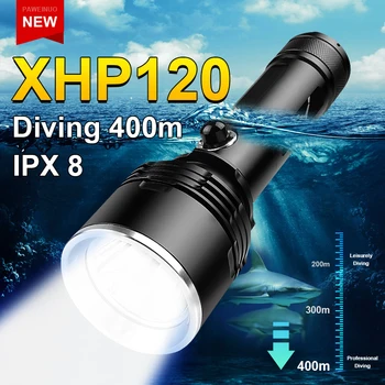 Супер яркий светодиодный фонарик для дайвинга XHP120 IPX8, водонепроницаемые профессиональные фонари для дайвинга, 4 режима, Профессиональные подводные фонари для дайвинга